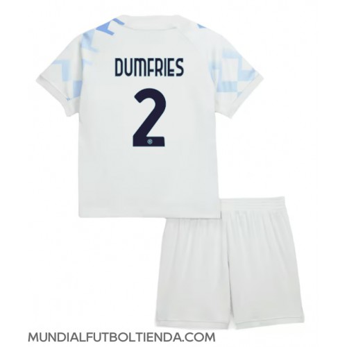 Camiseta Inter Milan Denzel Dumfries #2 Segunda Equipación Replica 2025-26 para niños mangas cortas (+ Pantalones cortos)